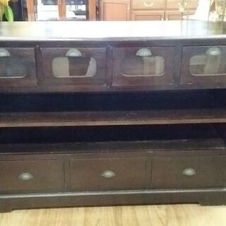 店舗同時販売中】 アジアン 無垢材リビングキャビネット メーカー不明