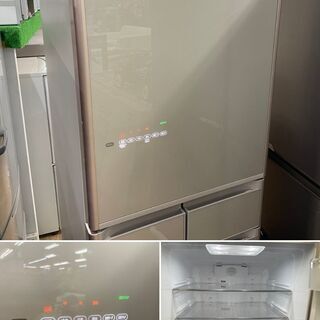 美品【 HITACHI 】日立 470L 5ドア冷凍冷蔵庫 クリスタルガラスドア 