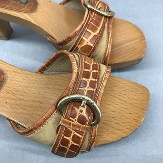 セリーヌ マカダム ウッド＆クロコダイル サンダル ミュール 23cm