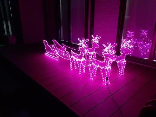 【値下げ】希少　イルミネーション　クリスマス　トナカイ4体\u0026ソリ　ピンクLED