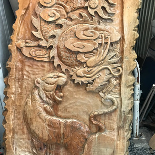 衝立、一刀彫り、ついたて、龍と虎の木彫り衝立 - 生活雑貨