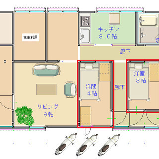 洋室4帖１部屋で家賃2万円(部屋の広さで変動)