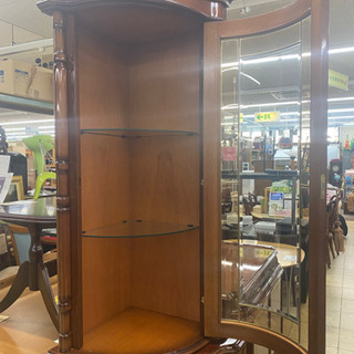 豪華絢爛　コーナーキャビネット　イタリア　象嵌　格子　ガラス　カギ付き