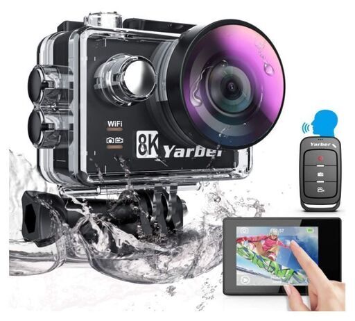 【未使用】Yarberアクションカメラ 8K 20MP 40M防水 水中カメラ WiFi搭載 170度広角レンズ EIS音声コマンド リモートコントロール付き 水中デジタルカメラ 8倍ズームハイパー安定化カメラ(黒)