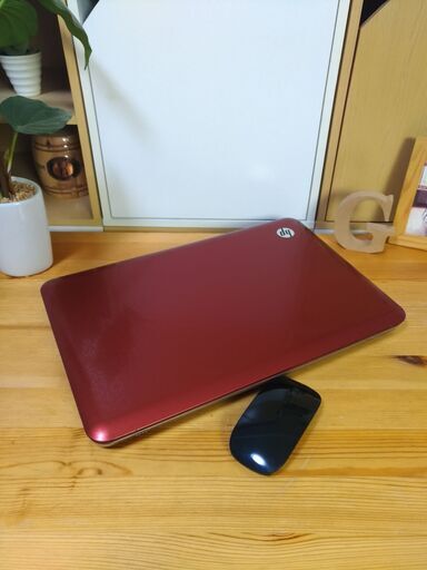大容量500G★　カーマインレッドが可愛い☆♪　美品な方！　最新Windows10の64Bit　　メモリ4G　HP　ヒューレットパッカード　Pavilion　大画面15.6インチ　　高級感　ウェブカメラ付き　DVDドライブ　　マウス付き 　ノートパソコン　無線LAN　Wi-Fi対応