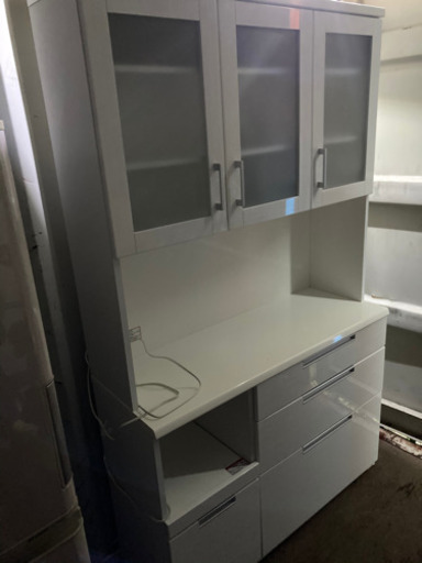 【重】1210-11 カップボード　キッチンボード  食器棚　コンセント3つ　白