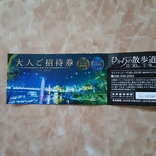 東南植物楽園　光の散歩道　大人ご招待券　１枚　通常１９８０円