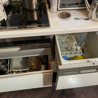 ミカド システムキッチン 2550(W) x 650(D) x 850(H) シンク 食器洗浄機 食器棚 レンジフード 一式