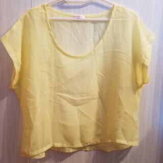 レディースシースルーシャツ 半袖 イエロー Ｍサイズ