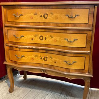 イタリア製 アンティーク 象嵌 猫脚チェスト ブラウン☆買取帝国 志木