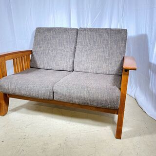 ソファ 木製フレーム 2人掛け 茶 中古品