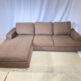 1-108 レザーファブリックカウチソファー(美品)【一部地域配送可・現状 