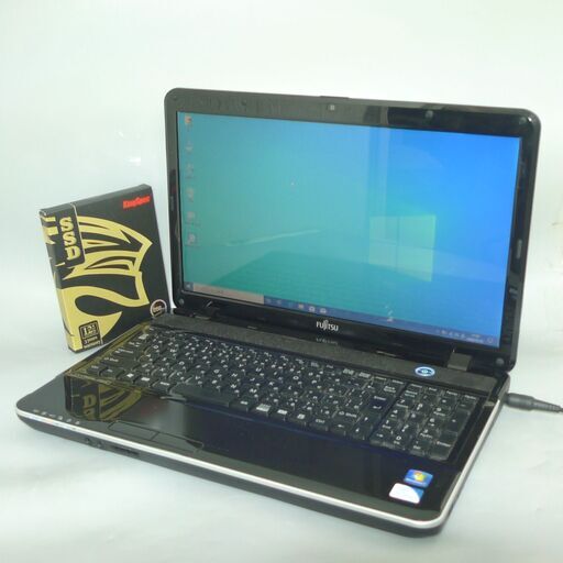 送料無料 新品SSD256GB ブラック ノートPC 中古動作良品 15.6型 富士通 AH42/D Pentium 4GB DVDRW 無線 カメラ Windows10 LibreOffice