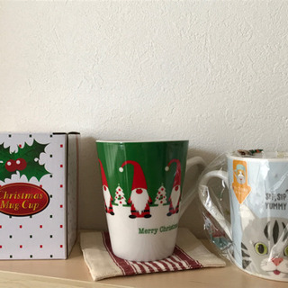 christmasサンタ、ネコのカップ、コースター