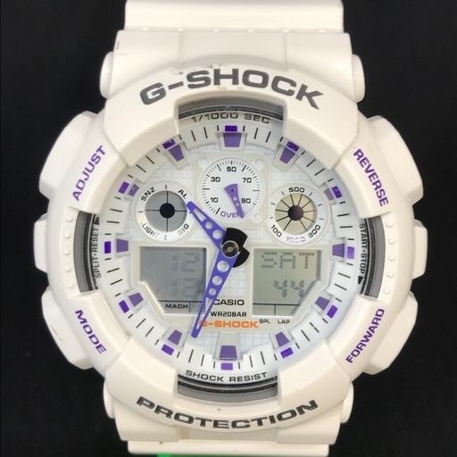 CASIO G-SHOCK ジーショック 白デジアナ腕時計 GA−100A パープル針