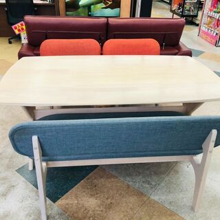 ニトリ / リビングダイニング4点セット /グレーオレンジカラー