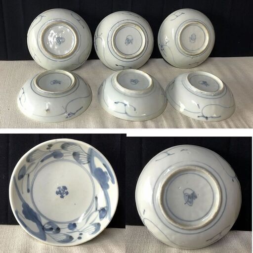 e436 古伊万里 染付 皿 6客 くらわんか なます皿 江戸中期 e436 古伊万里 染付 皿 6客 くらわんか なます皿 江戸中期