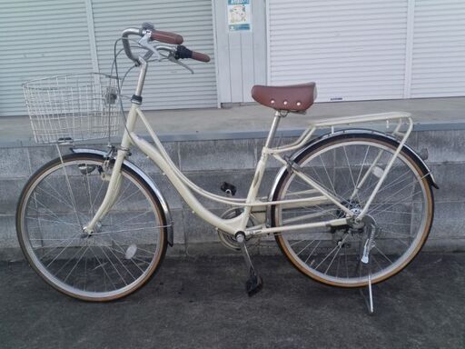 買い物自転車 あさひフェリーク 26インチ 6段変速 オートライト 籠付き ベージュ 配送無料
