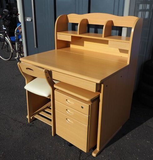 苫小牧発◆システム 学習机 ナチュラル 美品◆引取り/近郊限定