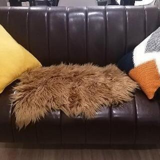 ニトリ 2人用ソファ フェイクレザー インダストリアル ブラウン