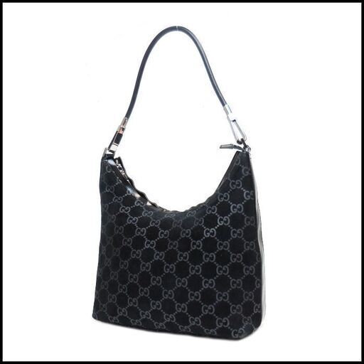 GUCCI グッチ GG スエード ショルダーバッグ ハンドバッグ 黒 ブラック