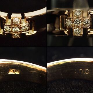 E395 K18 PG 4.2g ダイヤ 0.06ct クロス 十字架 リング 13.5号