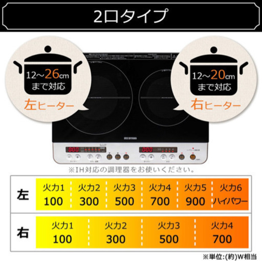 IHコンロ 2口 コンロ脚付 ブラック（アイリスオーヤマ ）新品・未使用