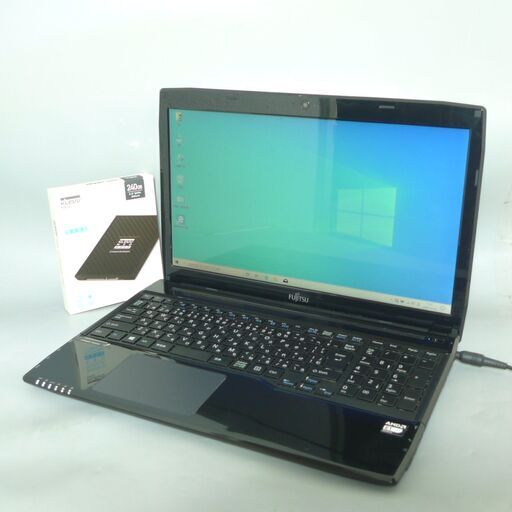 送料無料 1台限定 ノートパソコン 中古良品 15.6型 富士通 AH40/M Core AMD 4GB 500GB DVDRW 無線 Bluetooth カメラ Windows10 Office ブラック