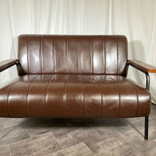 ソファ ニトリ 二人掛け 茶×黒 インダストリアル系 中古品