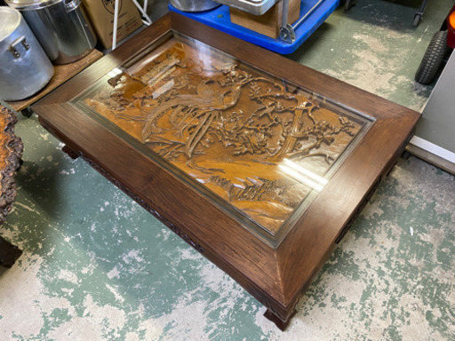 中国骨董品 彫刻 一刀彫 木製座卓 センターテーブル ローテーブル ヴィンテージ