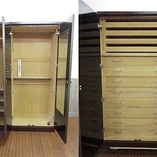 ss0960　札幌近郊限定　鎌倉円心彫　和洋婚礼箪笥　佐藤昌月作　鎌倉彫　金粉入松竹梅霞　高級　桐箪笥　和箪笥　洋箪笥　婚礼タンス　漆　伝統工芸品　たんす　ハンガー掛け　ワードローブ　彫刻　着物収納　鏡付き