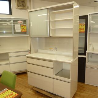 高級☆k102☆高級食器棚・レンジボード☆パモウナ☆幅1200㎜☆ブルモーション機能付き☆近隣配達、設置可能