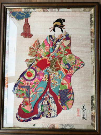 100％本物 着物の生地で作った、額入りの日本を感じる作品 その他