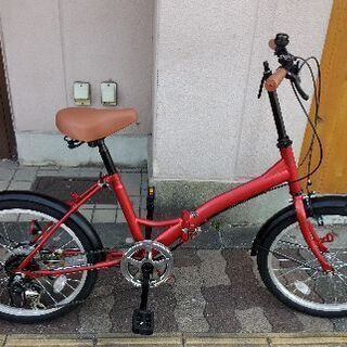 20吋 折り畳み自転車 外装6段/レッド