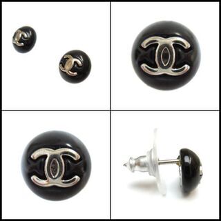 CHANEL シャネル ココマーク ピアス 黒 消毒済み シルバー ブラック