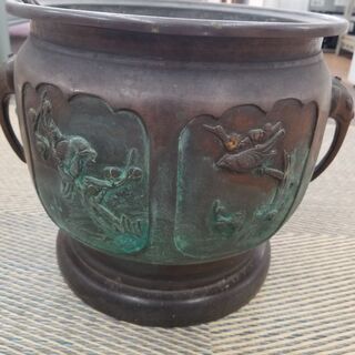 【和風のお部屋に】骨董　火鉢　金属製