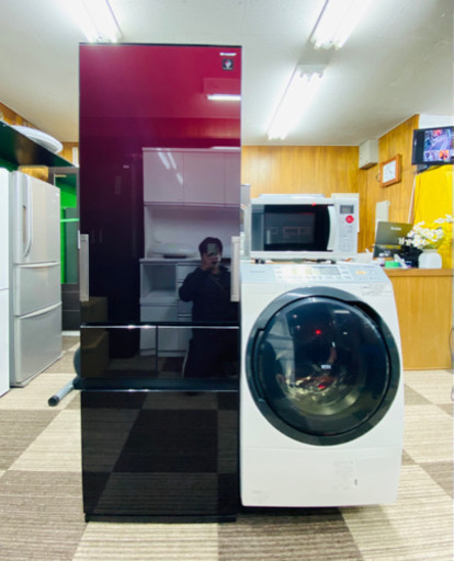 ⏰ファミリータイプ　セット3点　✅Sharp 冷蔵庫415L ♻️洗濯乾燥機10キロ電子レンジ保証あり配達可能✅