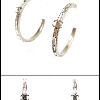 CHANEL シャネル ココマーク ラインストーン フープ ピアス シルバー