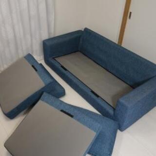 ソファー 3人用 ターコイズ ブルー インテリア デニム 系 ニトリ