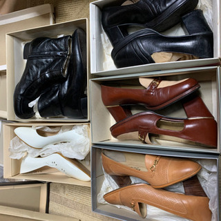 レディース　革靴　23.5  キャメル　赤茶　白　黒　和風　鞄　美品