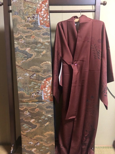 京友禅着物（金箔帯）とピンクの羽織セット