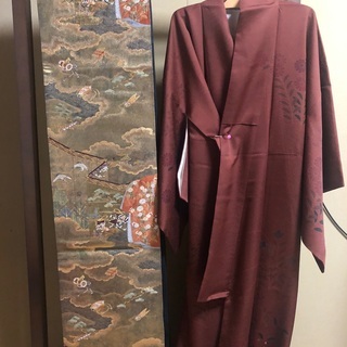 【ネット決済・配送可】京友禅着物（金箔帯）とピンクの羽織セット
