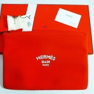 【苫小牧バナナ】エルメス/HERMES コットンキャンバス アクセサリーポーチ クラッチバッグ ヨッティングGM オレンジ 中古♪