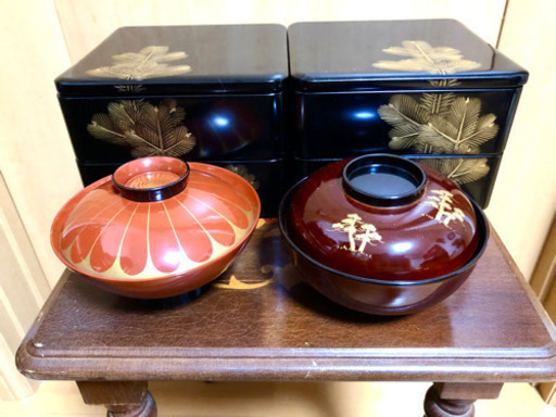 一時受付終了】美品 松竹2段重（2組）＋蓋付き椀5客セット（２組） 3点セット