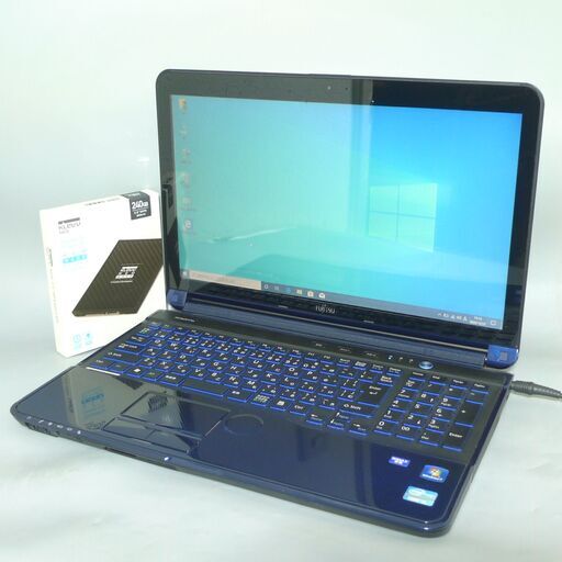 送料無料 新品SSD240G 1台限定 中古良品 ノートパソコン 15.6型 富士通 AH54/G 第2世代Core i5 4GB BD-RE 無線 カメラ Windows10 Office ブルー