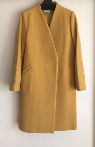 ロングコート　レディース　ＰＬＳＴ　プラステ　黄色　襟なしコート