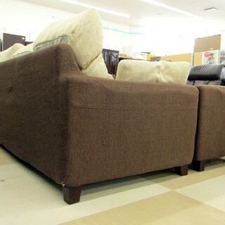 札幌市/清田区 3Pカウチソファ L字ソファ ベージュ 布地 替えカバー(グリーン/ブラウン)付