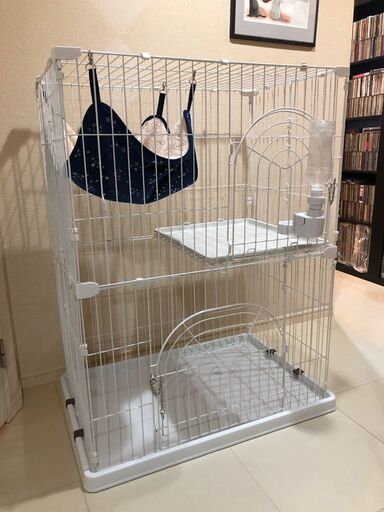 美品！キャットゲージ2段　ハンモック/給水器付　ねこ　ゲージ