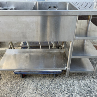 業務用　ステンレス　2層シンク流し台　蛇口付き　ダストBOX付き　W1250xD600xH850mm