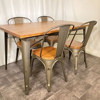ダイニングテーブルセット 5点セット 茶 カフェ風ダイニング 中古品 